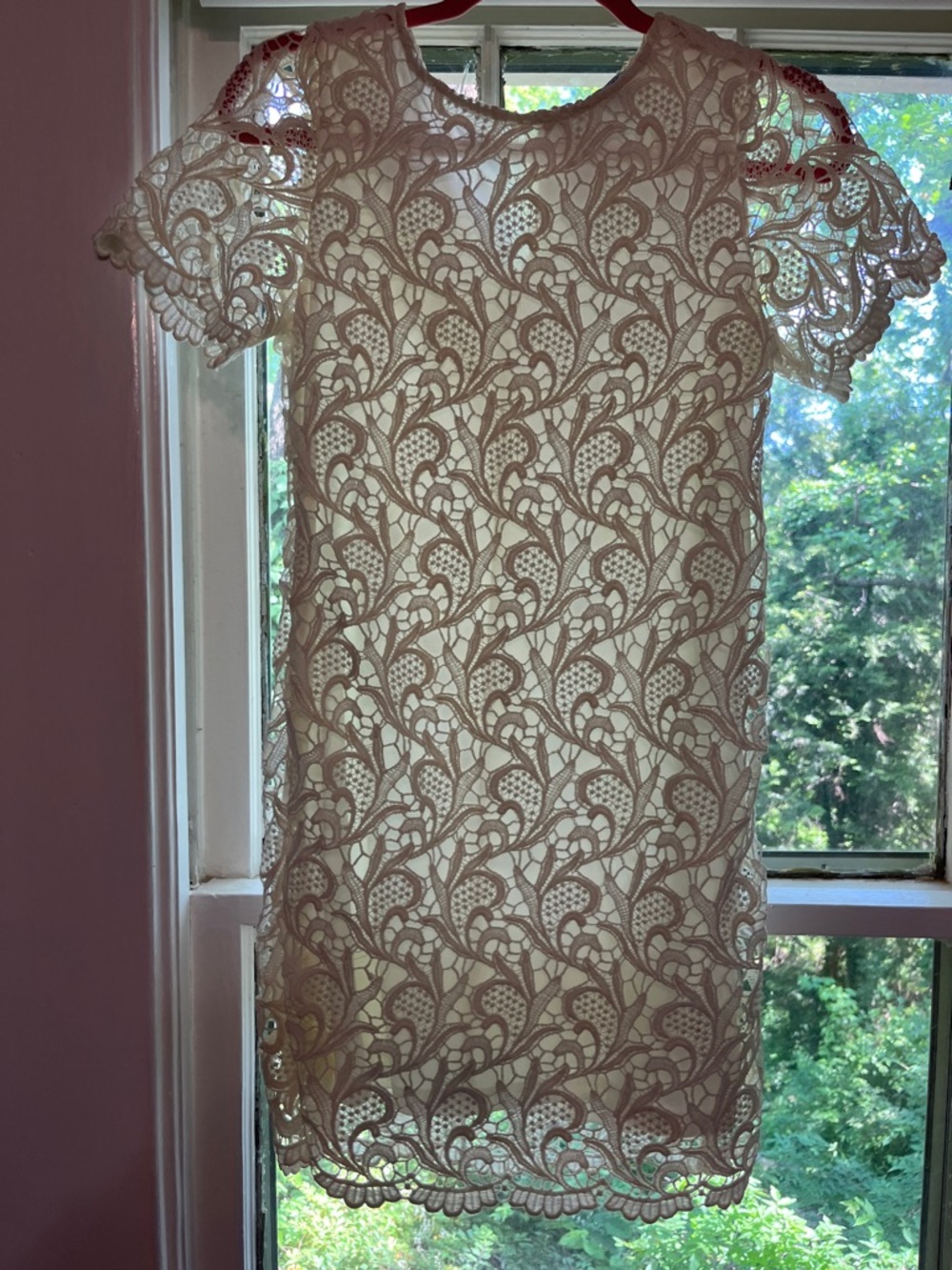She + Sky Cream Lace Overlay Shift Dress